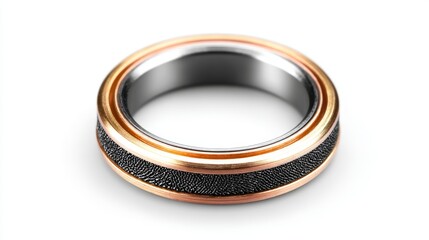 Sleek metallic ring with textured band, rose gold & silver
