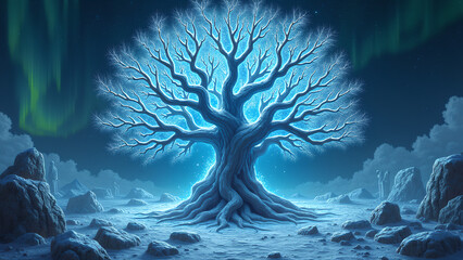 Eine surreale, abstrakte Interpretation der nordischen Mythologie. Uralte Runen winden sich zu leuchtenden, blau-wei&szlig;en Energiestr&ouml;men, die wie lebendiges Licht pulsieren. KI Generated