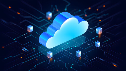 cloud computing technology concept with circuit board and cubes