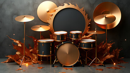 Eine abstrakte Neuinterpretation von Trommeln und Perkussionsinstrumenten, transformiert in eine dynamische, skulpturale Komposition. KI Generated