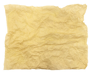 Piece of crumpled craft paper on a white background. Kraft paper insulate for packaging