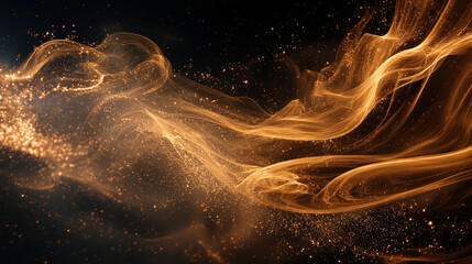 New Year background with swirling smoke-like golden particles forming abstract festive waves