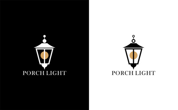 Porch light logo vector design with classic lantern lamp icon for exterior lighting home decor real estate and architectural branding identity