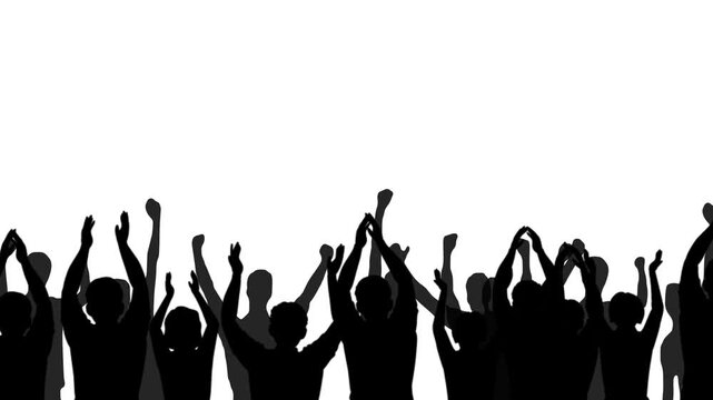 Crowd animation video, animated shadows of enthusiastic supporters cheering on a white background. - Powered by Adobe