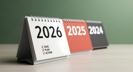 A desk calendar showing the years 2024 2025 and 2026