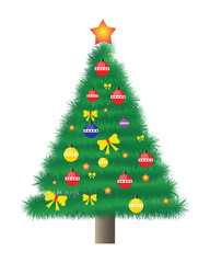 Decorated Christmas Tree with Ornaments and Star Vector. Bright and cheerful Christmas tree vector illustration featuring colorful ornaments, garlands, and a glowing star on top.
