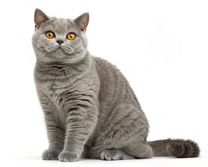 Fototapeta premium Cute British Shorthair kitten sitting, isolated on white background