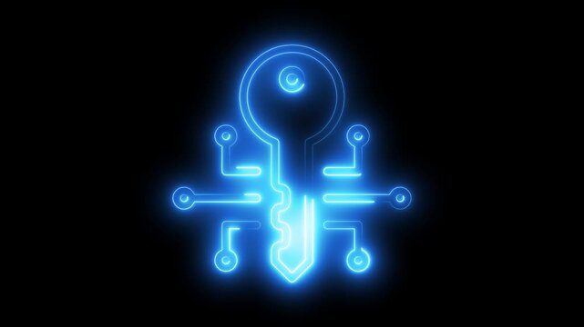 key icon ,Glowing neon line Cryptocurrency key icon HUD Futuristic Sci Fi Glowing fire neon light animation. digital key with technology interface on background...