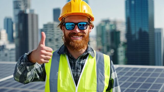 Happy Male Solar Engineer Giving a Thumbs Up