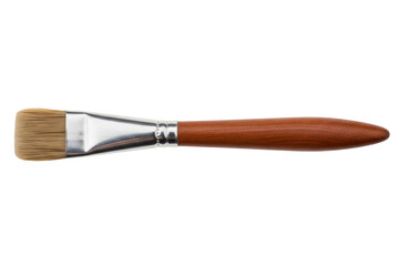 Flat artist paintbrush with polished wooden handle and soft bristles on a transparent background