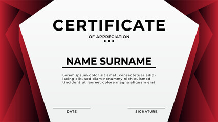 BUSINESS CERTIFICATE OF APPRECIATION BACKGROUND WITH GEOMETRIC SHAPES GRADIENT RED COLORFUL TEMPLATE DESIGN VECTOR 