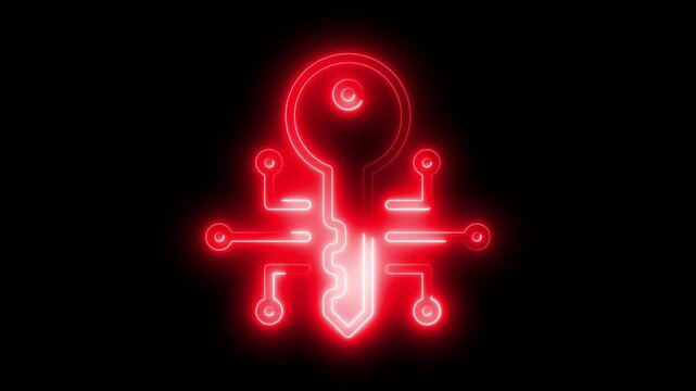 key icon ,Glowing neon line Cryptocurrency key icon HUD. Futuristic Sci Fi Glowing fire neon light animation. digital key with technology interface on background...