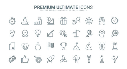Success thin line icons set vector illustration. Outline symbols of top projects, objective target and opportunity to win and achieve award prize, efficient choice, solution and business development