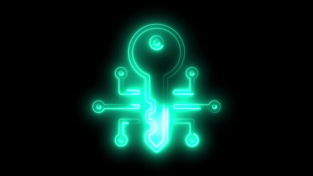 key icon ,Glowing neon line Cryptocurrency key icon HUD. Futuristic Sci Fi Glowing fire neon light animation. digital key with technology on background...