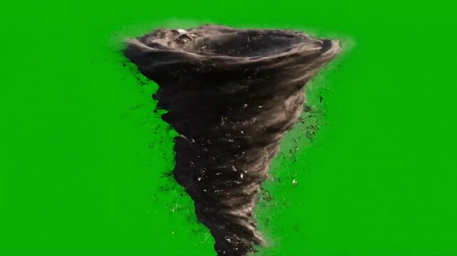 Dark swirling tornado or dust devil on a vibrant green screen background