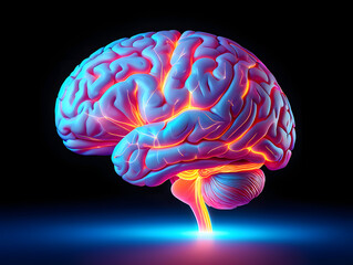 Human brain with glowing neural connections