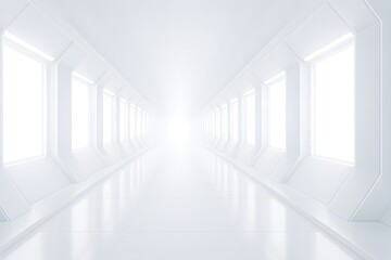 Obraz premium Bright white corridor with repeating windows and endless perspective
