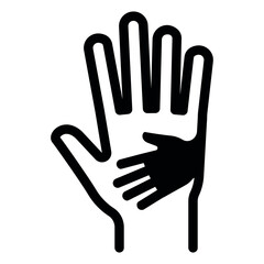 Caring hand icon showing support through the hand of an adult and a child, in a vector style isolated on a white background.