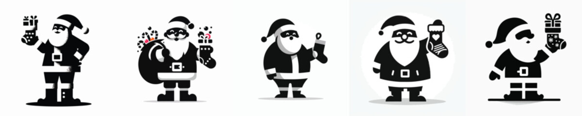 vector silhouette of santa claus standing carrying christmas stocking