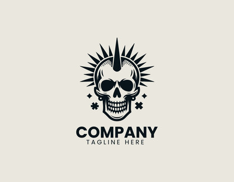 Iconic punk skull symbol expresses rebellious attitude in a bold modern black vector logo illustration