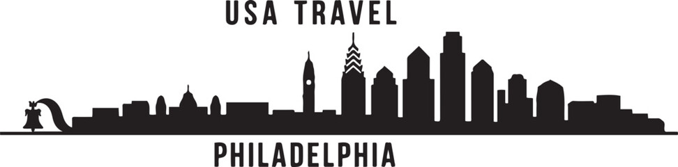 Philadelphia Skyline with USA Travel. design Vector black silhouette
