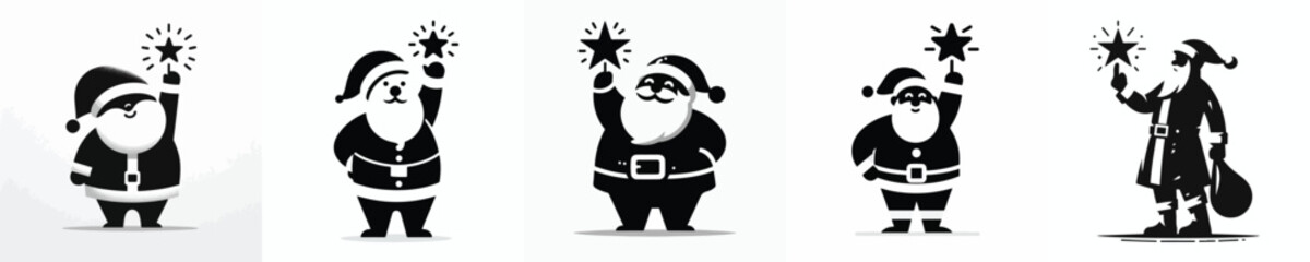 vector silhouette of santa claus standing holding a star