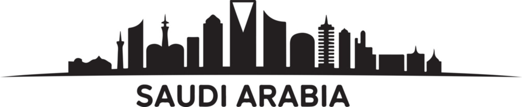 Dammam Skyline with Saudi Arabia. design Vector black silhouette