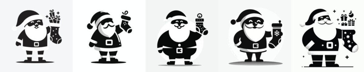 vector silhouette of santa claus standing carrying christmas stocking