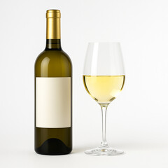 白ワインとワインボトルのイメージ　正方形