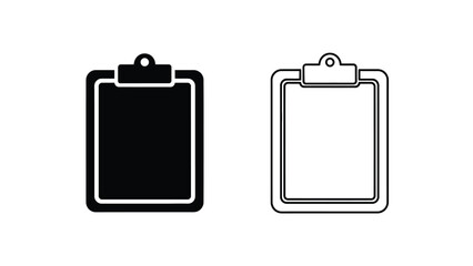 Two clipboard icons one filled black and one with a white outline