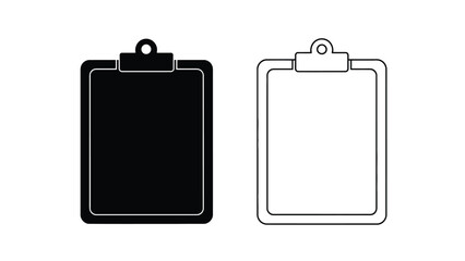 Two clipboards one black and one white depicted in a simple line style