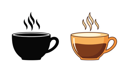 Two steaming cups of coffee one black and one with cream illustrated