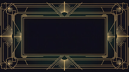 Vintage 1920s style golden art deco border with sunburst corners on dark background for premium invitation