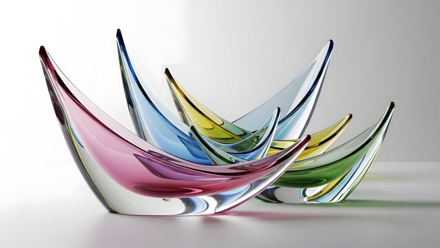 Collection of colorful murano glass bowls with pointed rims