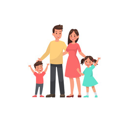 Obraz premium Family Togetherness: A heartwarming illustration of a happy family embracing each other. The scene depicts a couple standing with their children, the vibrant colors reflect warmth and affection.