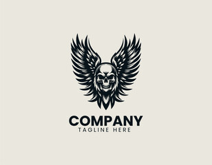 Obraz premium Eagle skull with extended wings is presented as a powerful symbolic black vector logo illustration