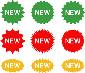 NEW Sticker Set Zigzag Discount Price Drop Special Price Campaign Fair Decoration Adornment Seal Stamp. Set of new arrival shop product tag icon. New labels or sale badges and banners vector sticker