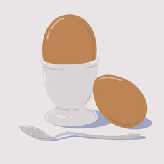 A brown egg in a stand on a white background.