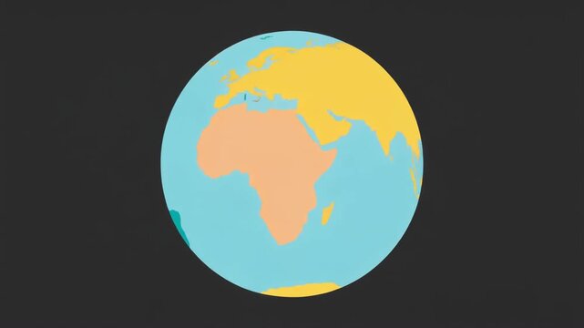 A stylized flat design illustration of the Earth globe showing continents like Africa, Europe, and Asia on a dark background.