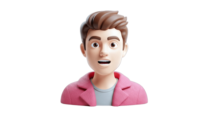 3D Rendered Man with Open Mouth and Pink Jacket on White Background
