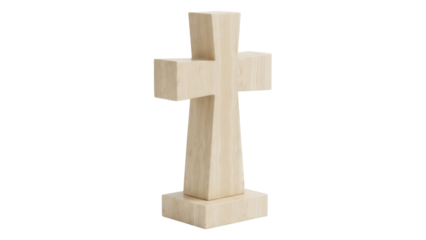 Stone Christian cross isolated PNG on transparent background, religious symbol of faith and spirituality for design projects