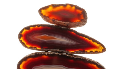 Stack of three red agate slices isolated PNG, banded gemstone with concentric layers on transparent...