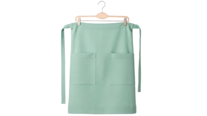 Mint green apron with pockets isolated PNG on transparent background, kitchen accessory for cooking and baking, chef uniform for restaurant