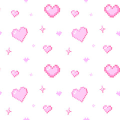 Pink Pixel Heart Seamless Pattern, Background