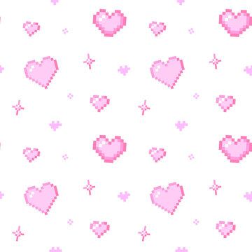 Pink Pixel Heart Seamless Pattern, Background