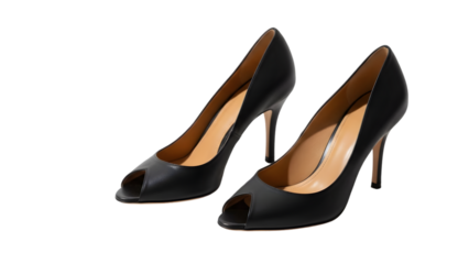 Black high heeled shoes isolated on transparent background