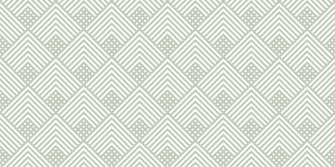 Vector geometric lines seamless pattern. Subtle light green texture with squares, rhombuses, stripes, chevron, triangles. Simple abstract geometry. Modern minimal background. Trendy repeating design