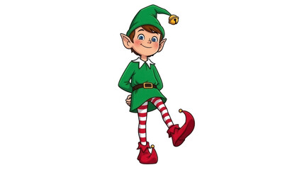 Cute Christmas elf PNG isolated on transparent background, festive holiday character with green hat and red striped stockings for design use