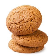 Three oatmeal cookies close-up on a white. Isolated