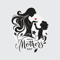 silhouette of a mother holding her child&rsquo;s hand with hand-lettered &lsquo;Happy Mother&rsquo;s Day&rsquo; text
